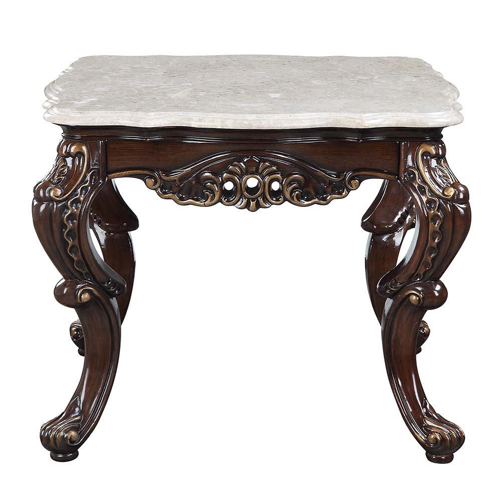 ACME Benbek - End Table - Marble & Antique Oak Finish | Meri Furniture