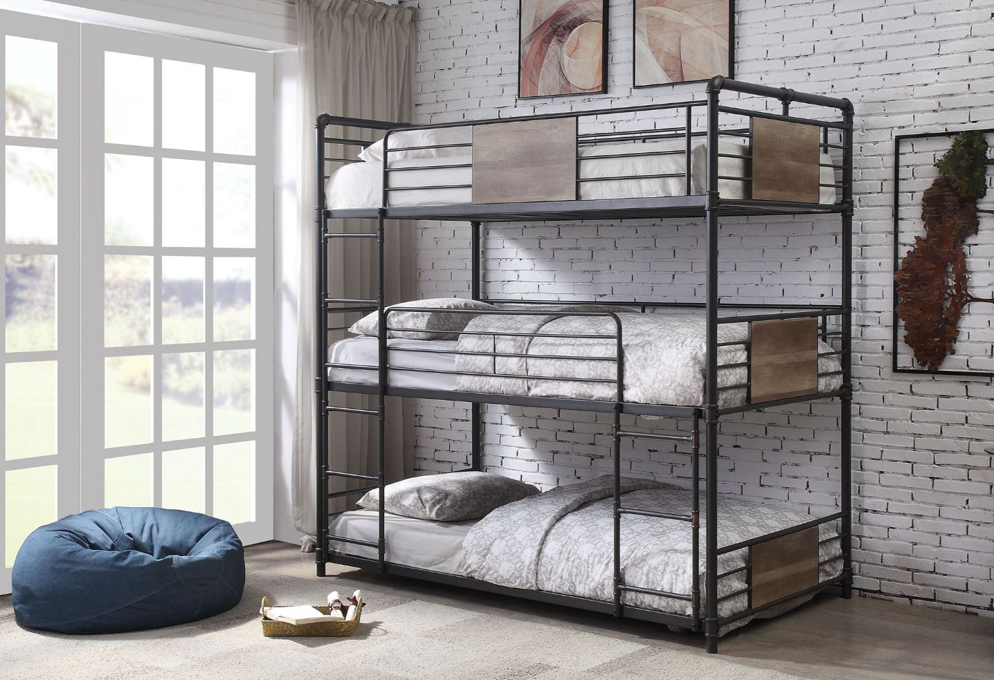 ACME Brantley - Triple Bunk Bed - Twin - Sandy Black & Dark Bronze Hand-Brushed | Meri Furniture
