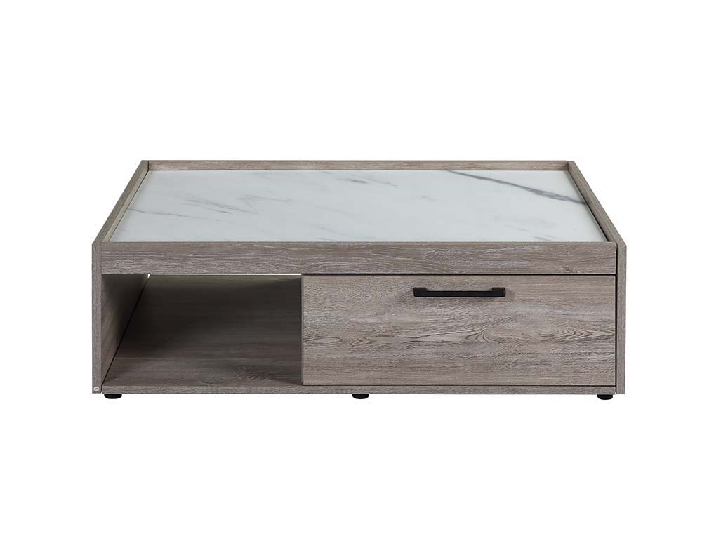 ACME Walden - Coffee Table - Faux Marble Top & Gray Oak Finish | Meri Furniture