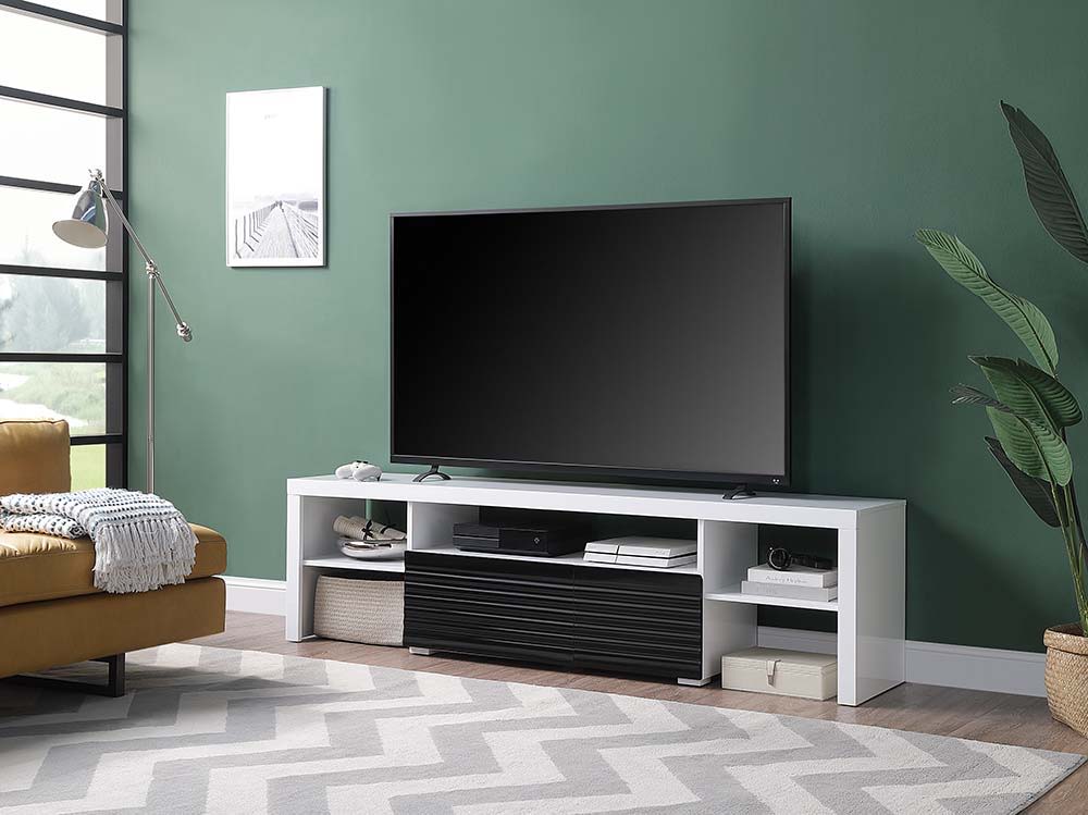 ACME Buck II - TV Stand - White & Black High Gloss Finish | Meri Furniture