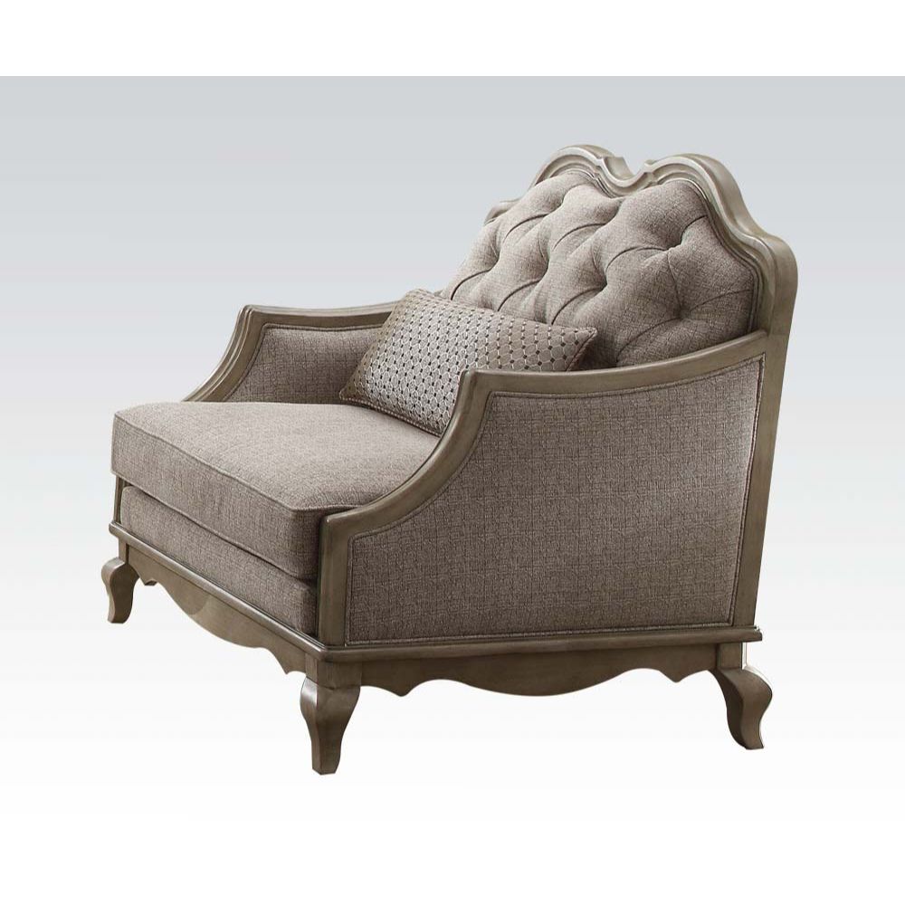ACME Chelmsford - Chair - Beige Fabric & Antique Taupe | Meri Furniture