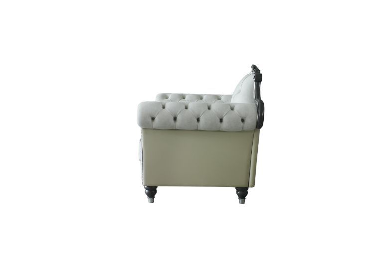 ACME House - Delphine - Chair - Two Tone Ivory Fabric, Beige PU & Charcoal Finish | Meri Furniture