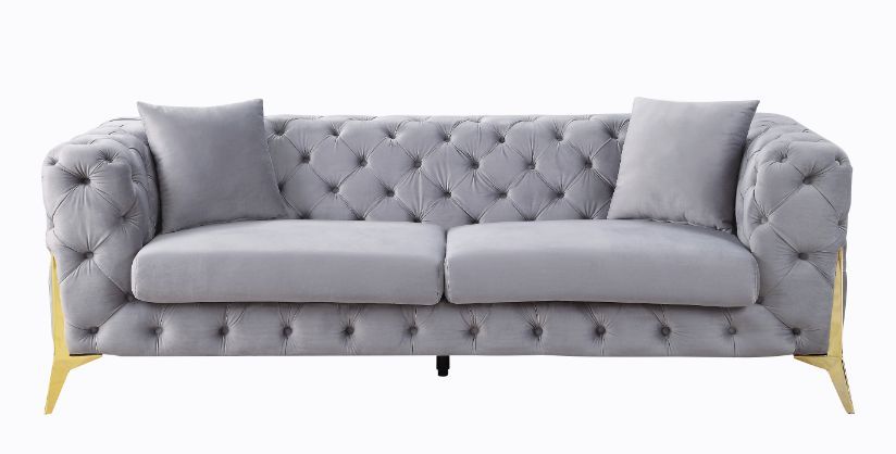ACME Jelanea - Sofa - Gray Velvet & Gold Finish - 30" | Meri Furniture