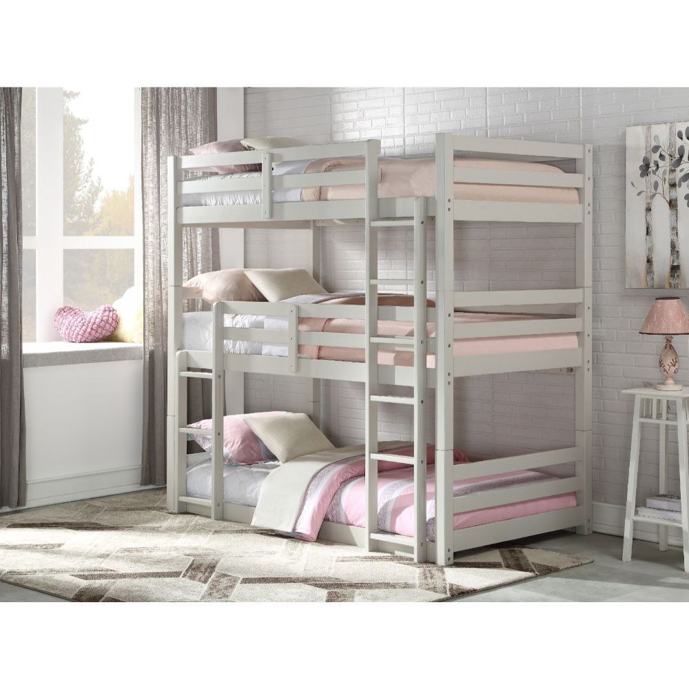 ACME Give your children a space of their own with the Ronnie bunk bed. This unique wooden bunk bed features guardrails, a reversible rail ladder and is finished in a timeless finish. | Meri Furniture