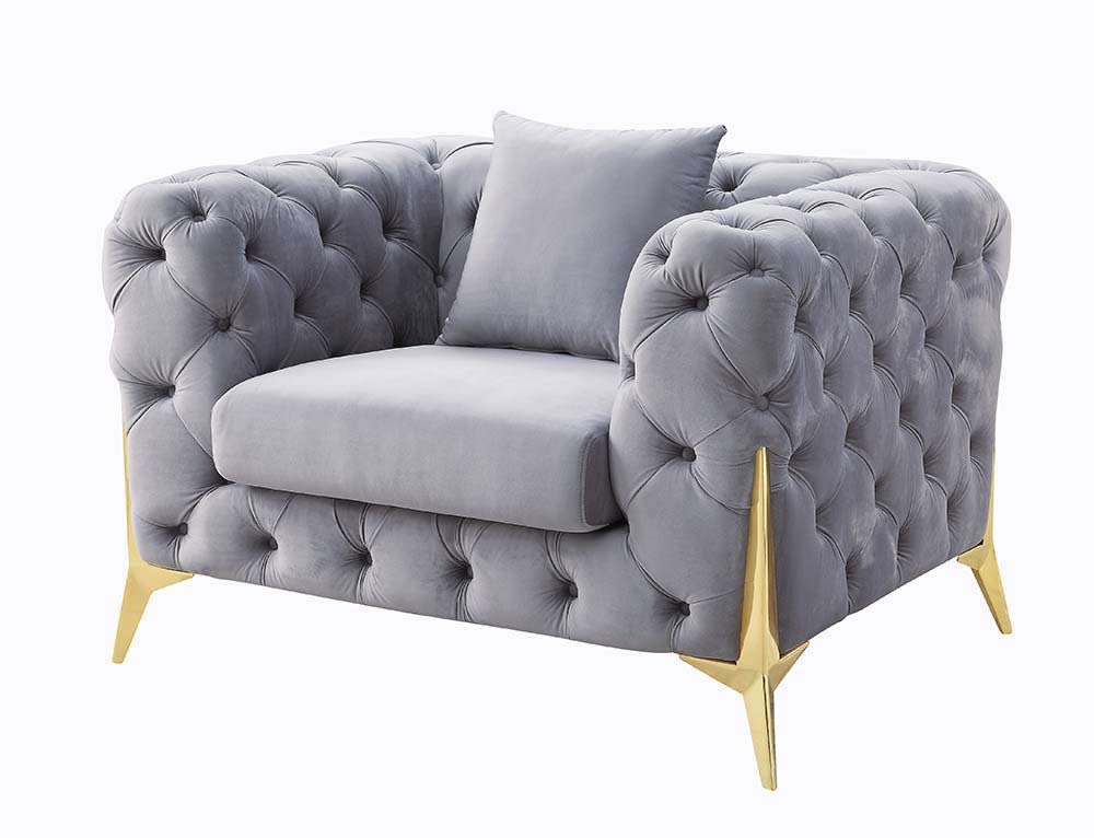 ACME Jelanea - Chair - Gray Velvet & Gold Finish | Meri Furniture