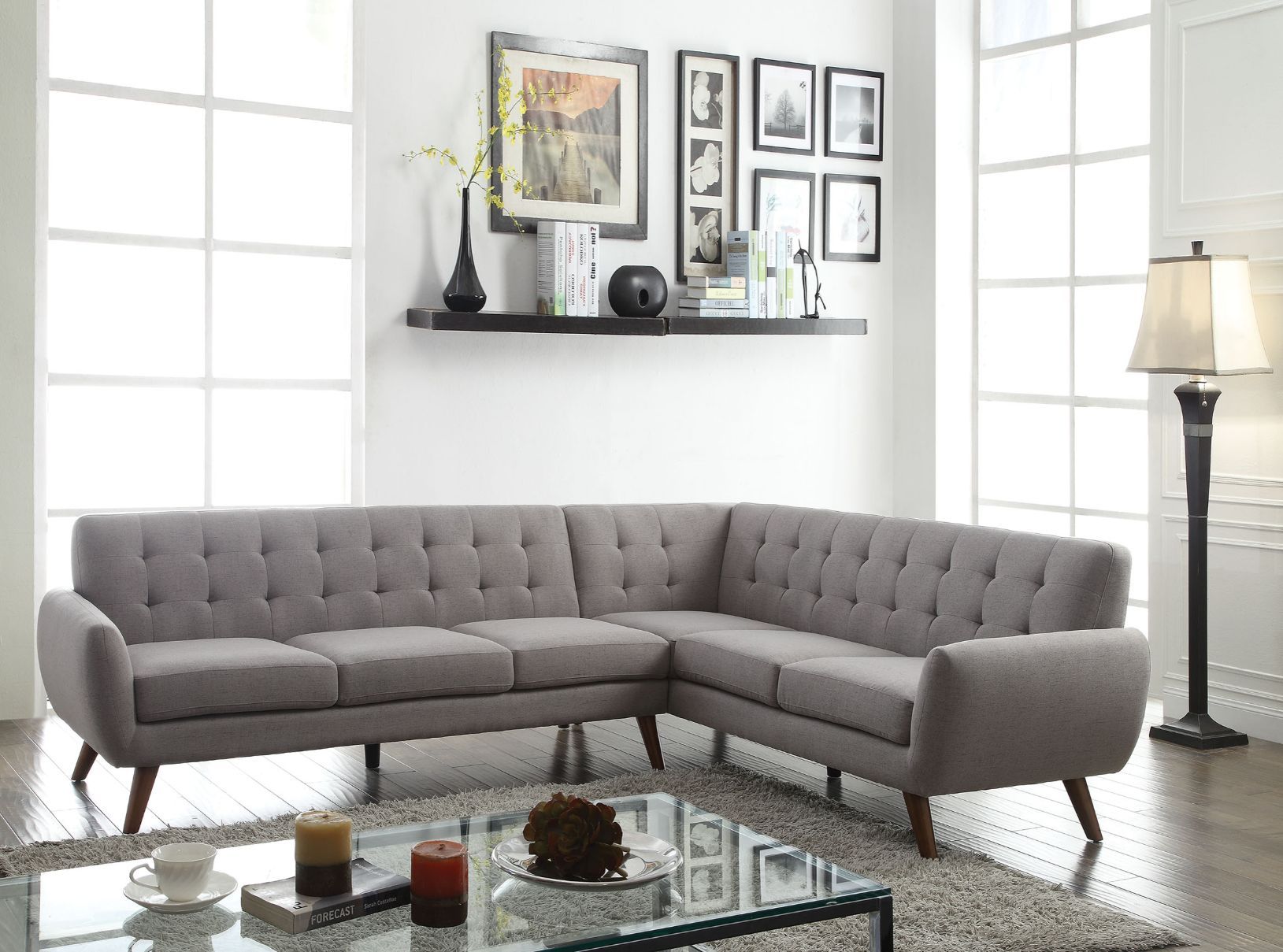 ACME Essick - Sectional Sofa - Light Gray Linen | Meri Furniture
