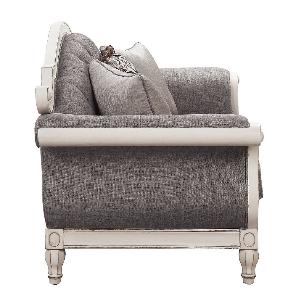 ACME Florian - Loveseat With 3 Pillows - Gray & Antique White | Meri Furniture