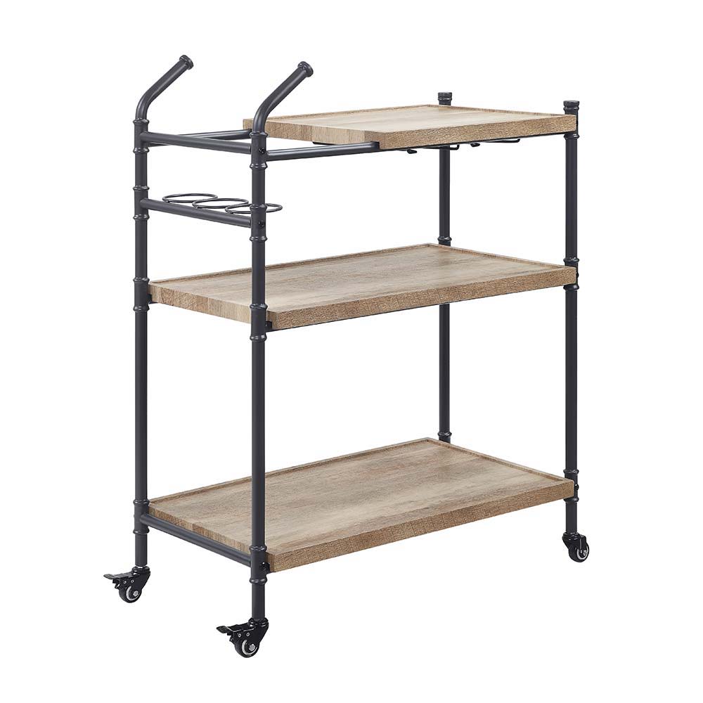 ACME Brantley - Serving Cart - Oak & Sandy Black Finish | Meri Furniture