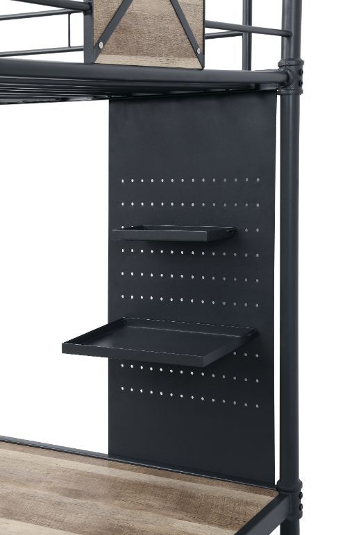 ACME Cordelia - Twin Loft Bed - Antique Oak, Sandy Black & Dark Bronze Hand-Brushed Finish - 78" | Meri Furniture