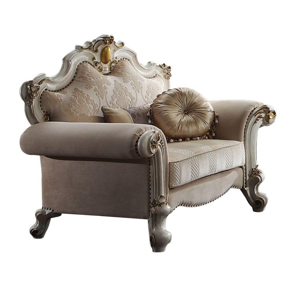 ACME Picardy - Chair - Fabric & Antique Pearl - 46" | Meri Furniture