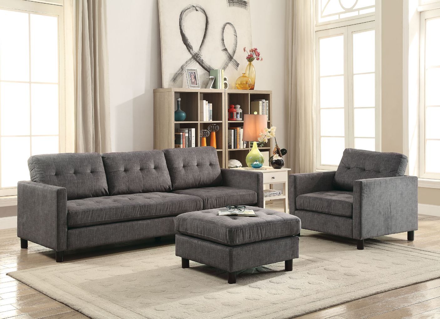 ACME Ceasar - Sectional Sofa - Gray Fabric | Meri Furniture