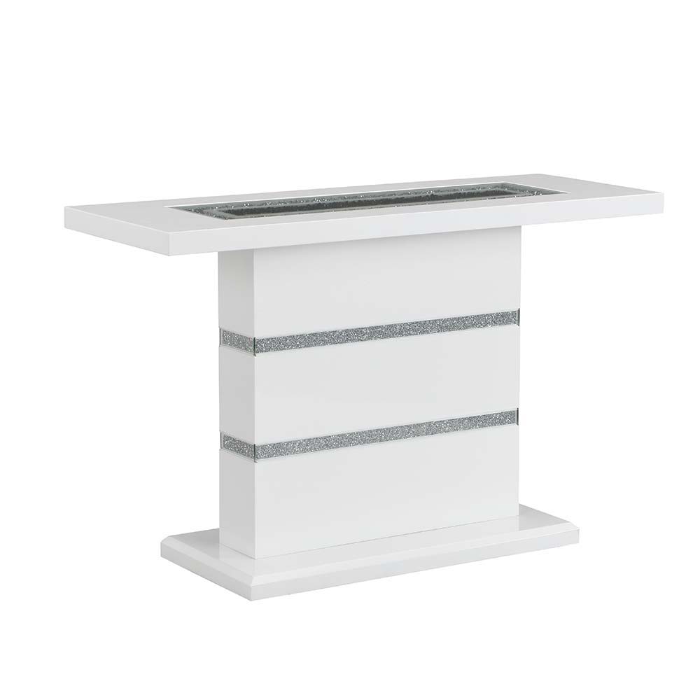 ACME Elizaveta - Console Table - Faux Crystal Diamonds & White High Gloss Finish | Meri Furniture