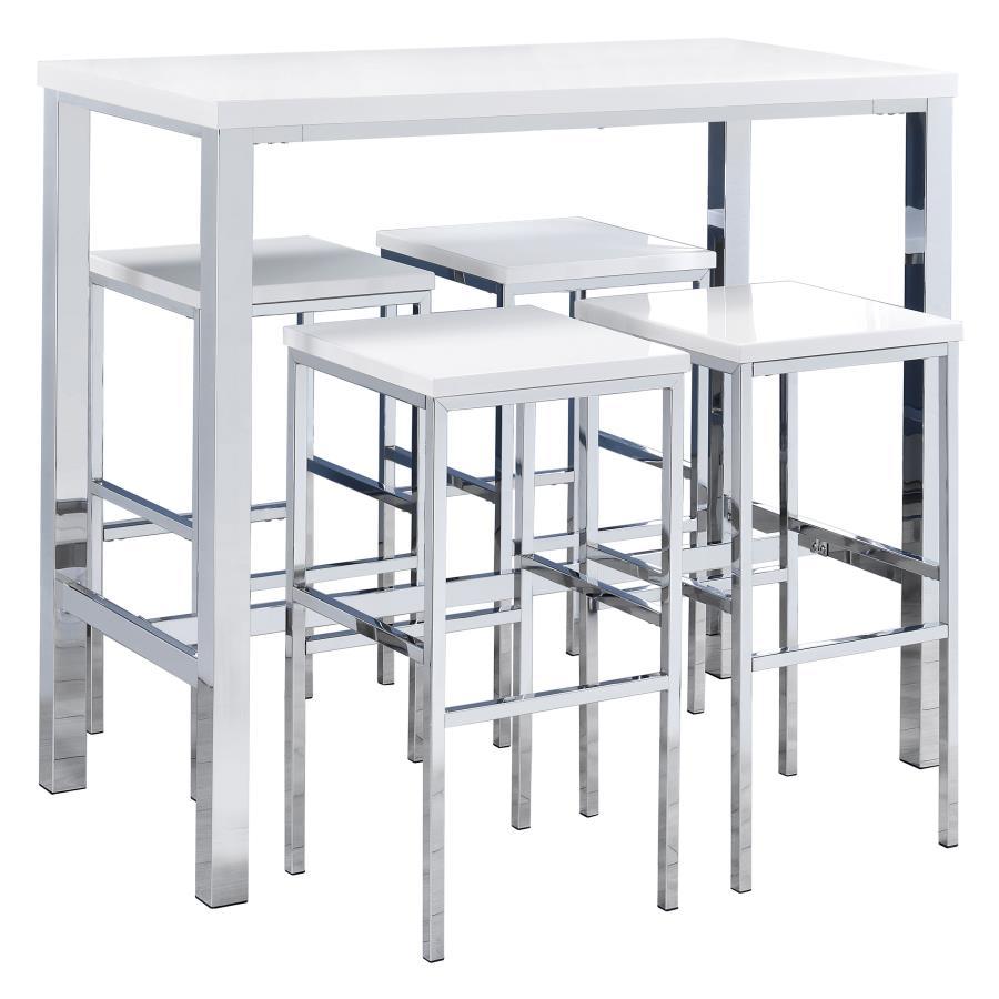 Coaster Fine Furniture Natividad - 5 Piece Pub Height Bar Table Set - White High Gloss | Meri Furniture