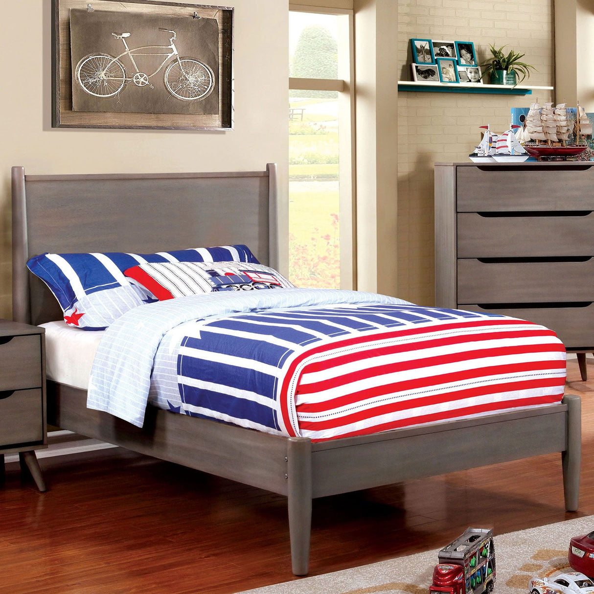 Furniture of America Lennart - Twin Bed - Gray | Meri Furniture
