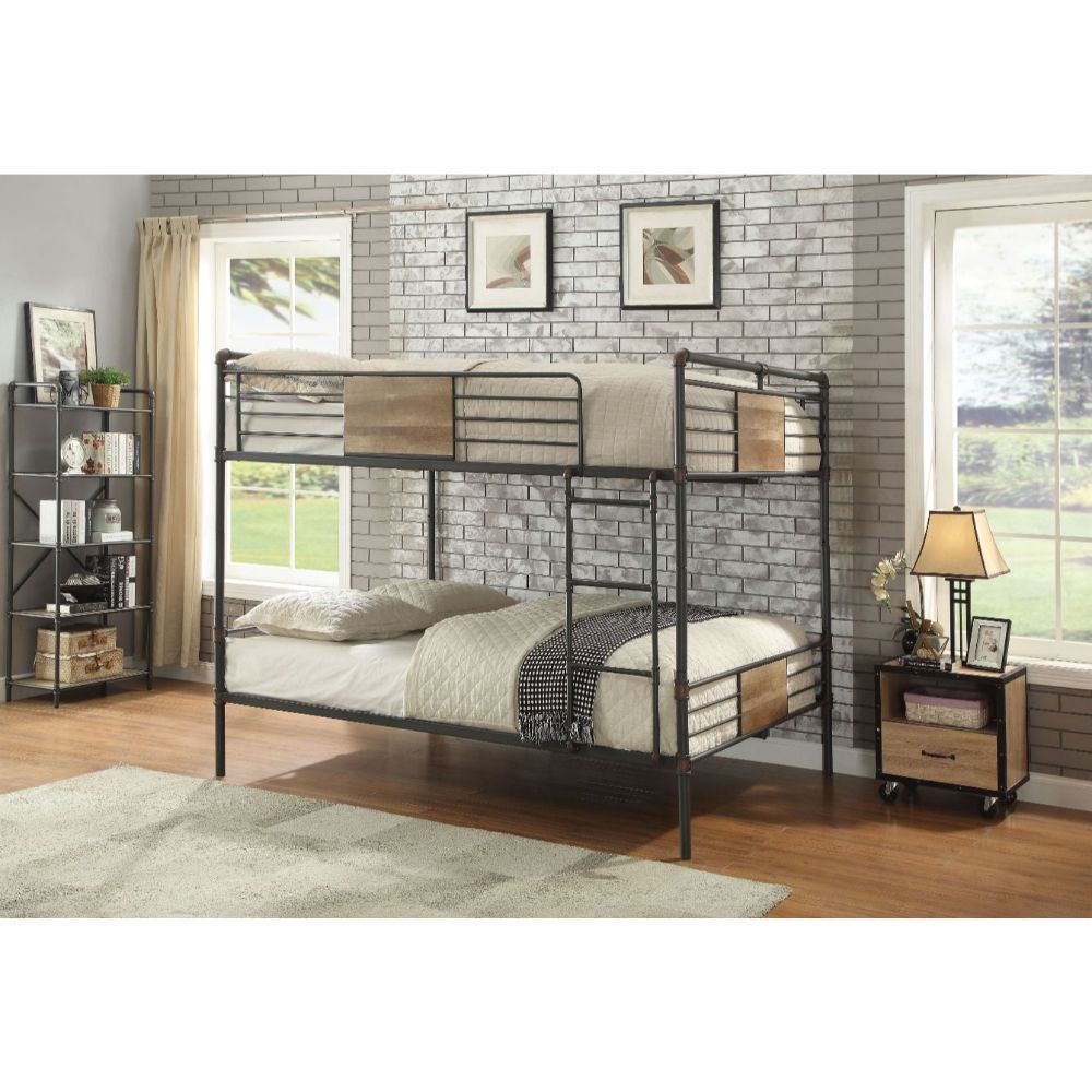ACME Brantley - Queen Over Queen Bunk Bed - Sandy Black & Dark Bronze Hand-Brushed | Meri Furniture