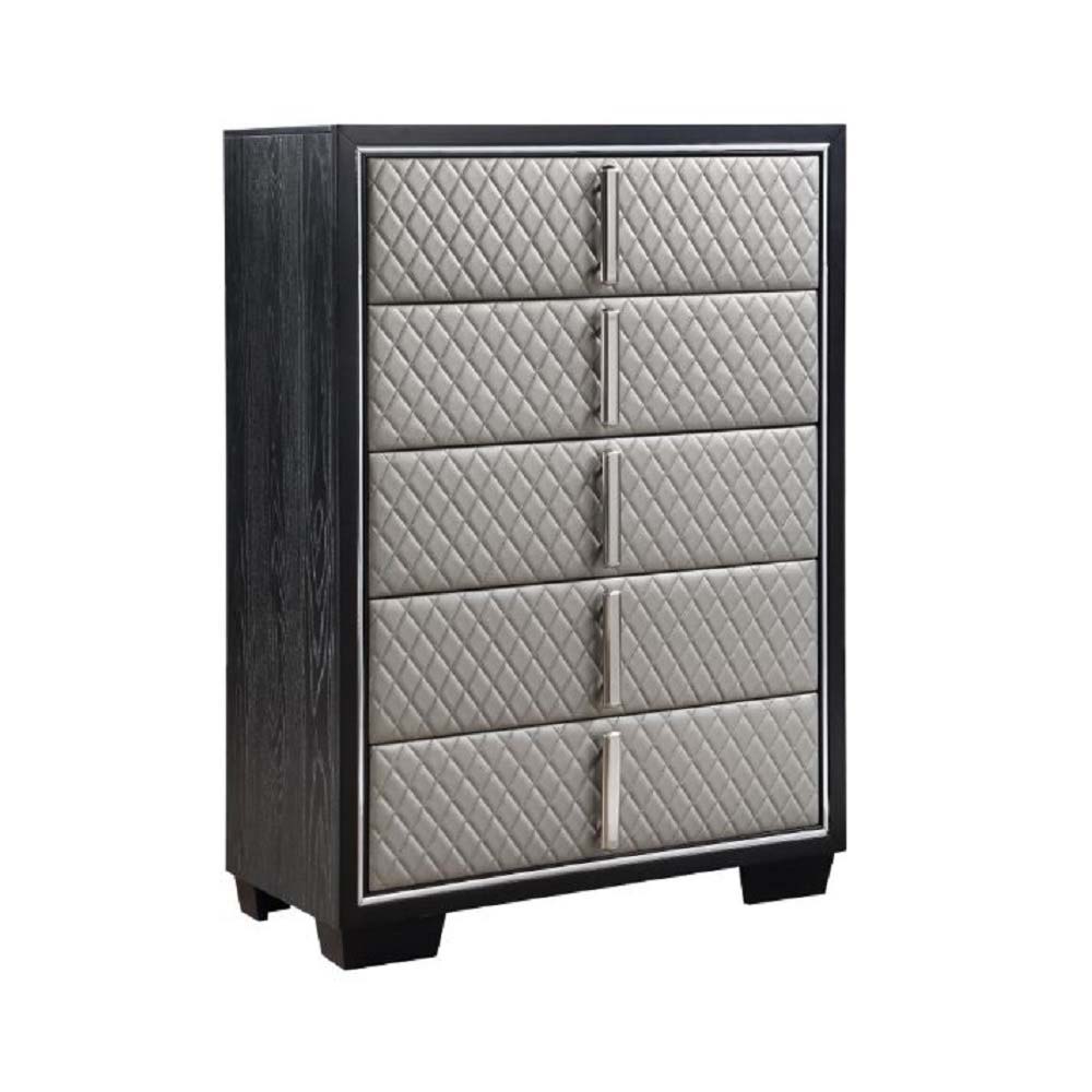 ACME Nicola - Chest - Silver PU & Black Finish | Meri Furniture