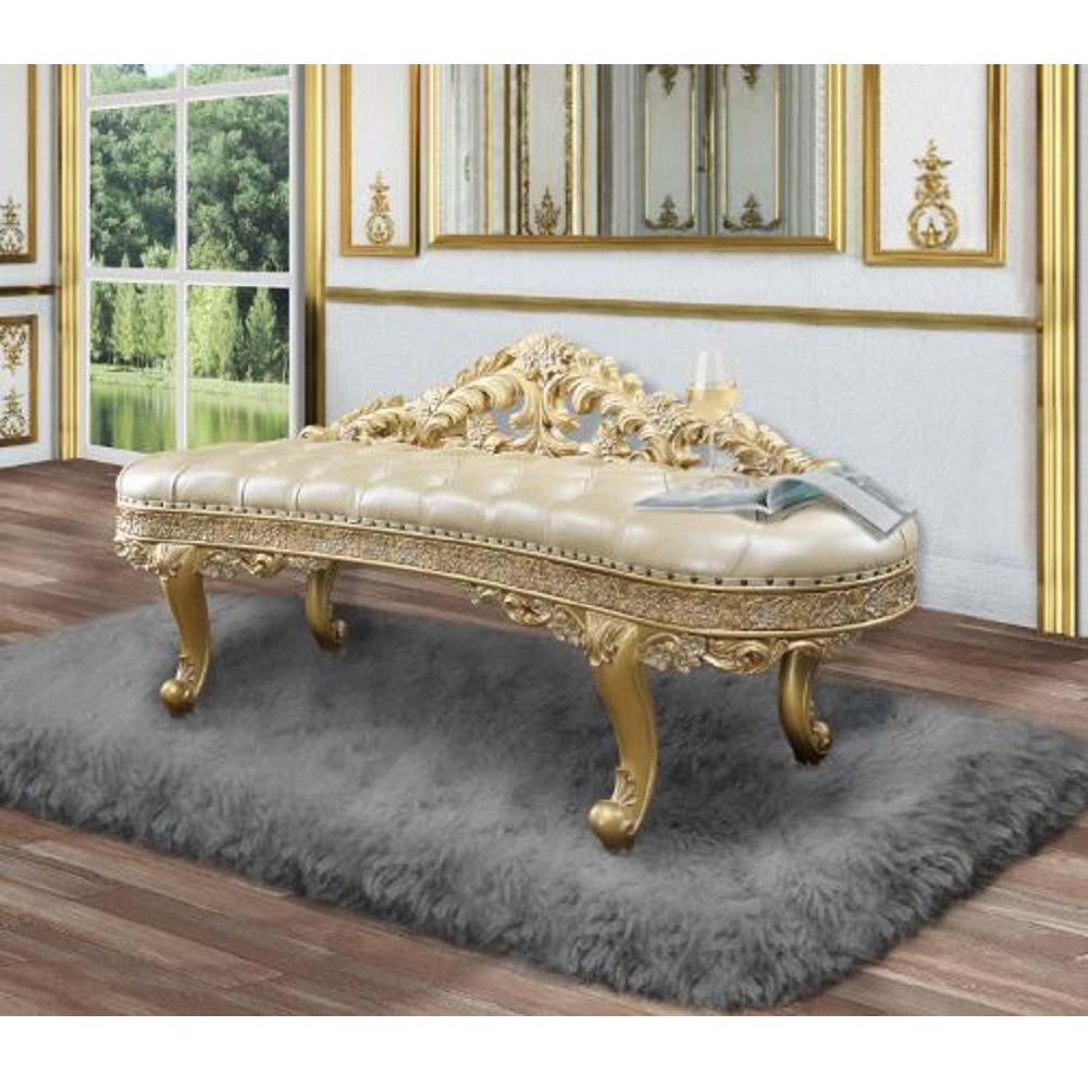 ACME Cabriole - Bench - Light Gold PU & Gold Finish | Meri Furniture