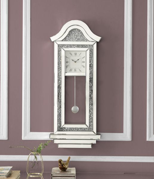 ACME Noralie - Wall Clock - Mirrored & Faux Diamonds - 35" | Meri Furniture
