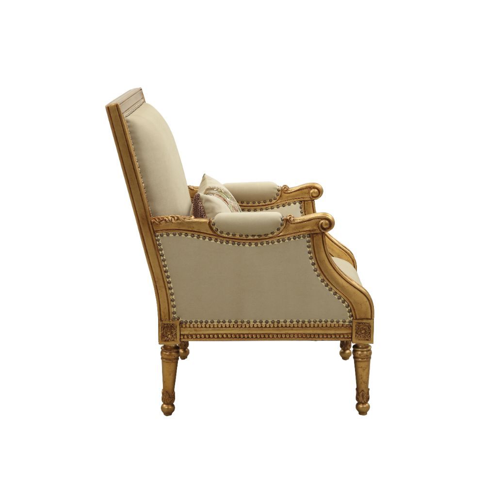 ACME Daesha - Accent Chair - Tan Flannel & Antique Gold | Meri Furniture
