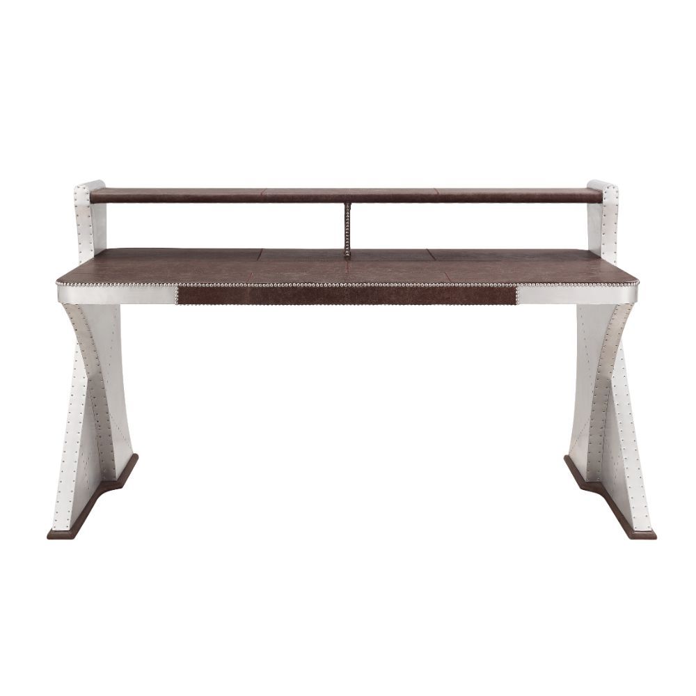 ACME Brancaster - Desk - Retro Brown Top Grain Leather & Aluminum | Meri Furniture