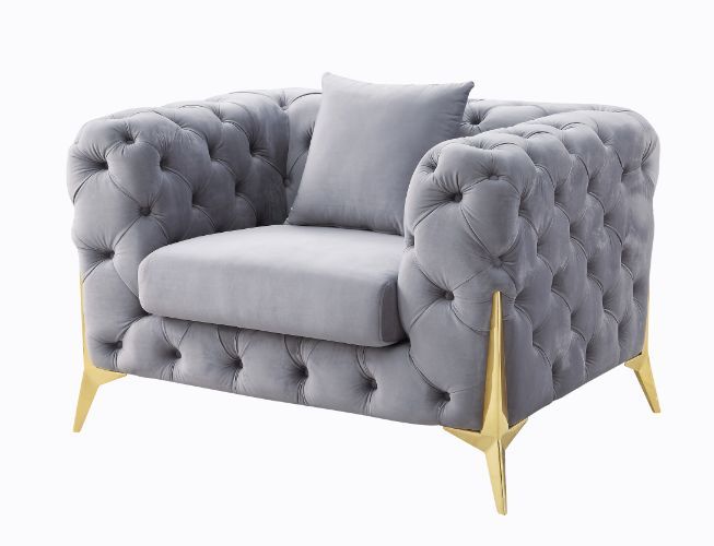 ACME Jelanea - Chair - Gray Velvet & Gold Finish - 30" | Meri Furniture