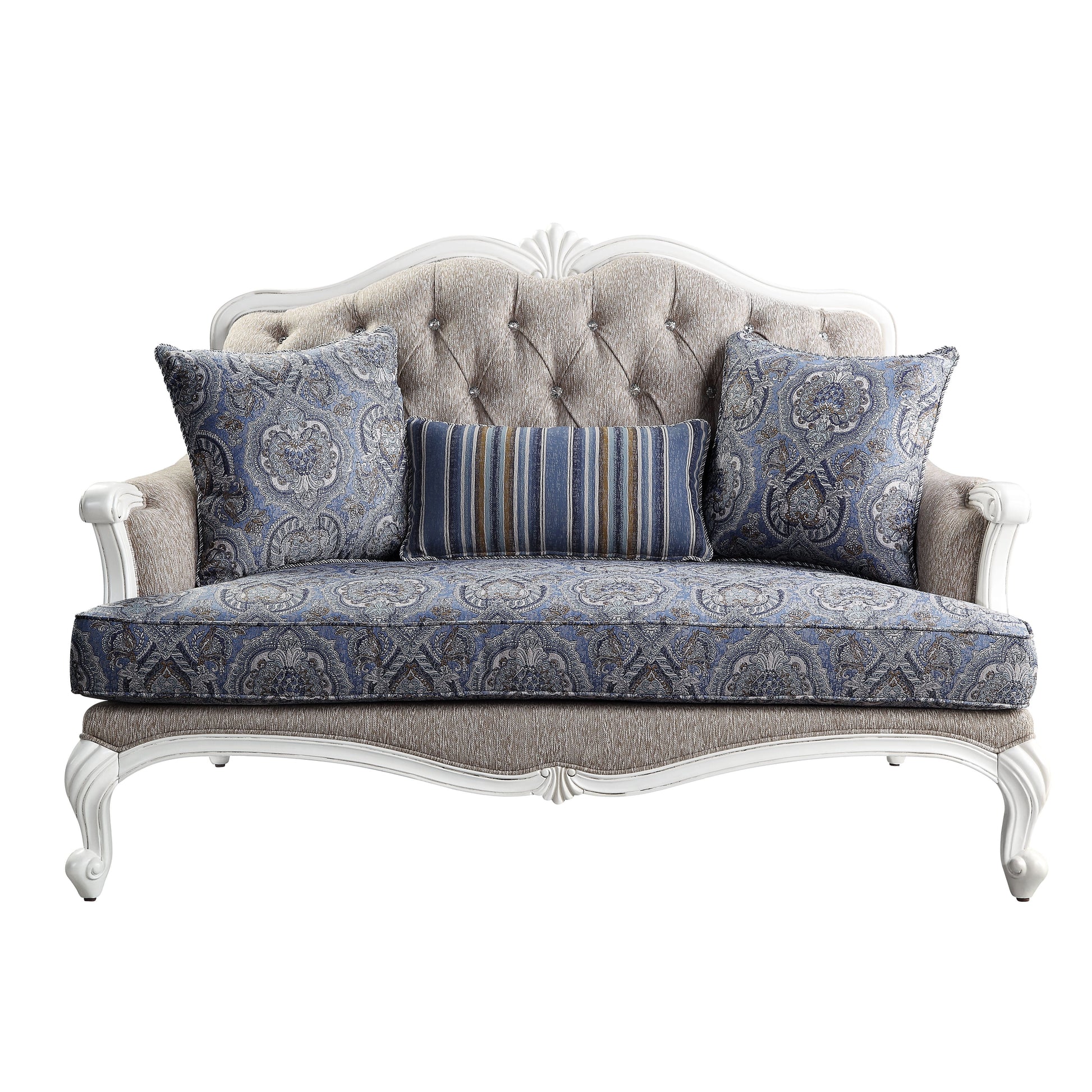ACME Ciddrenar - Loveseat - Fabric & White Finish | Meri Furniture