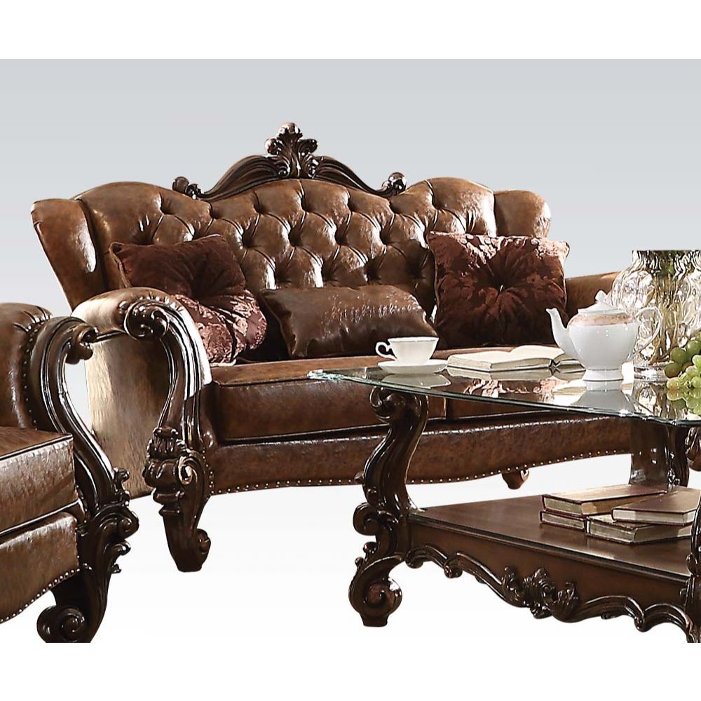 ACME Versailles - Loveseat - 2-Tone Light Brown PU & Cherry Oak | Meri Furniture
