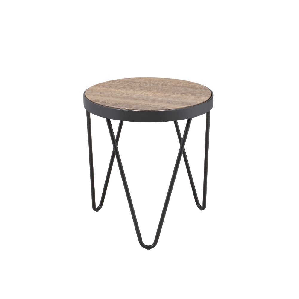 ACME The Bage occasional collection express your hipness with stylish industrial inspired design, its top is the perfect match for your living room space. Its banded edge gives it a solid look setting on the 3 "V" dark metal legs. | Meri Furniture