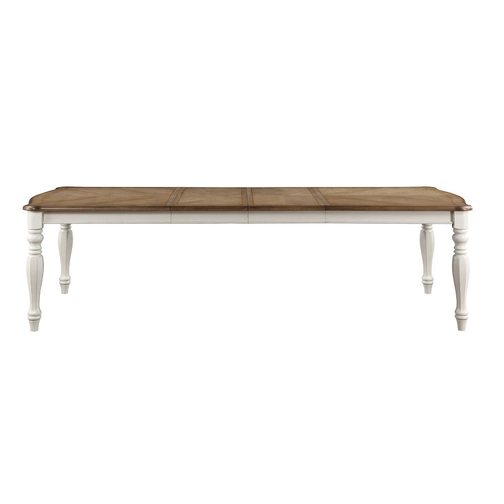 ACME Florian - Dining Table With 2 Leaves - Oak & Antique White | Meri Furniture