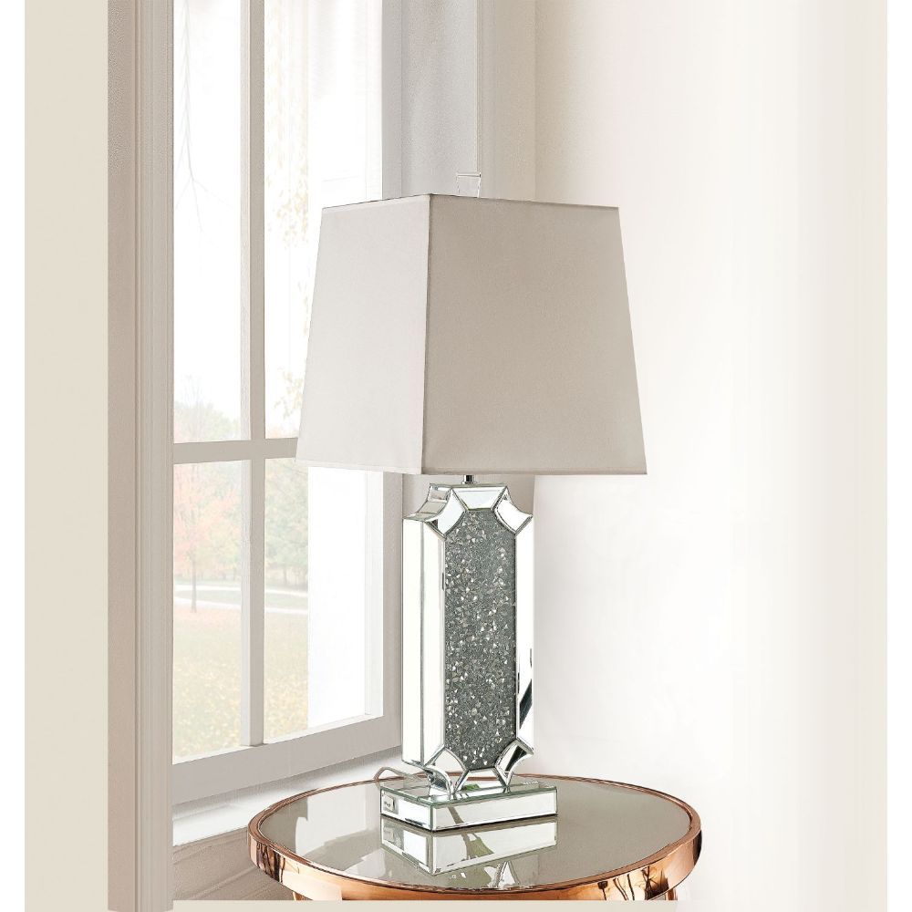 ACME Noralie - Table Lamp - Mirrored & Faux Diamonds - 33" | Meri Furniture