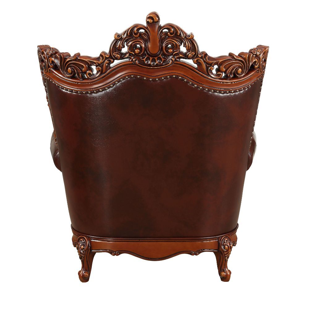 ACME Eustoma - Chair - Cherry Top Grain Leather Match & Walnut | Meri Furniture