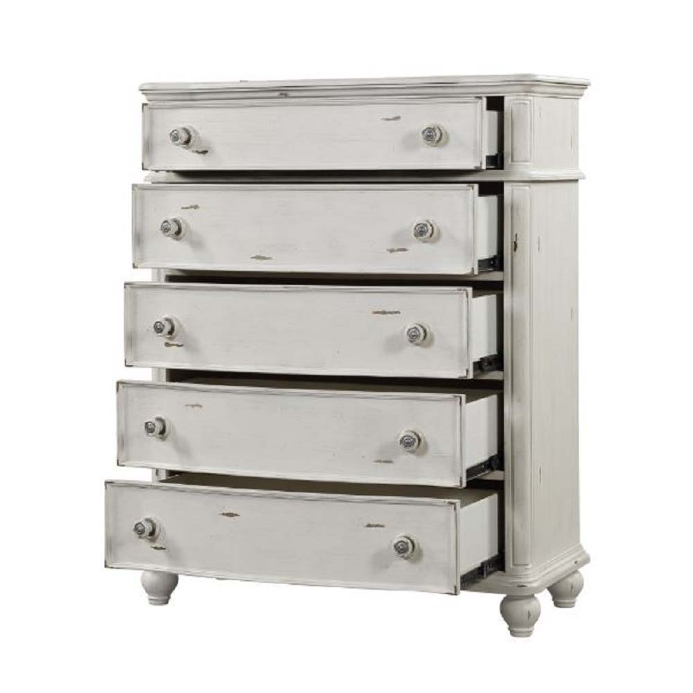 ACME Jaqueline - Chest - Light Gray Linen & Antique White Finish | Meri Furniture