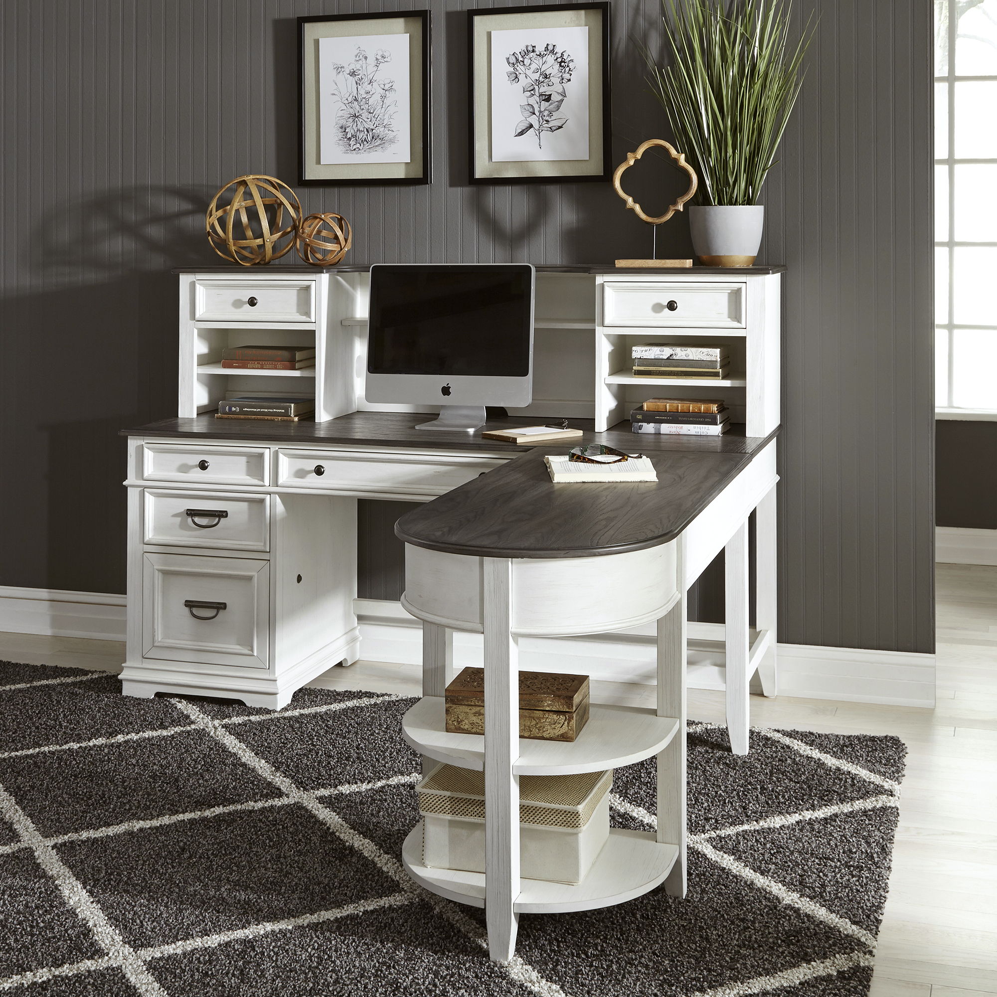 Liberty Furniture Allyson Park - L Shaped Desk Set With Hutch - White | Meri Furniture