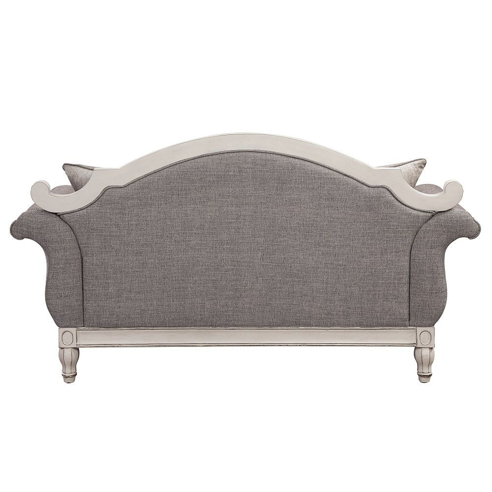 ACME Florian - Loveseat With 3 Pillows - Gray & Antique White | Meri Furniture