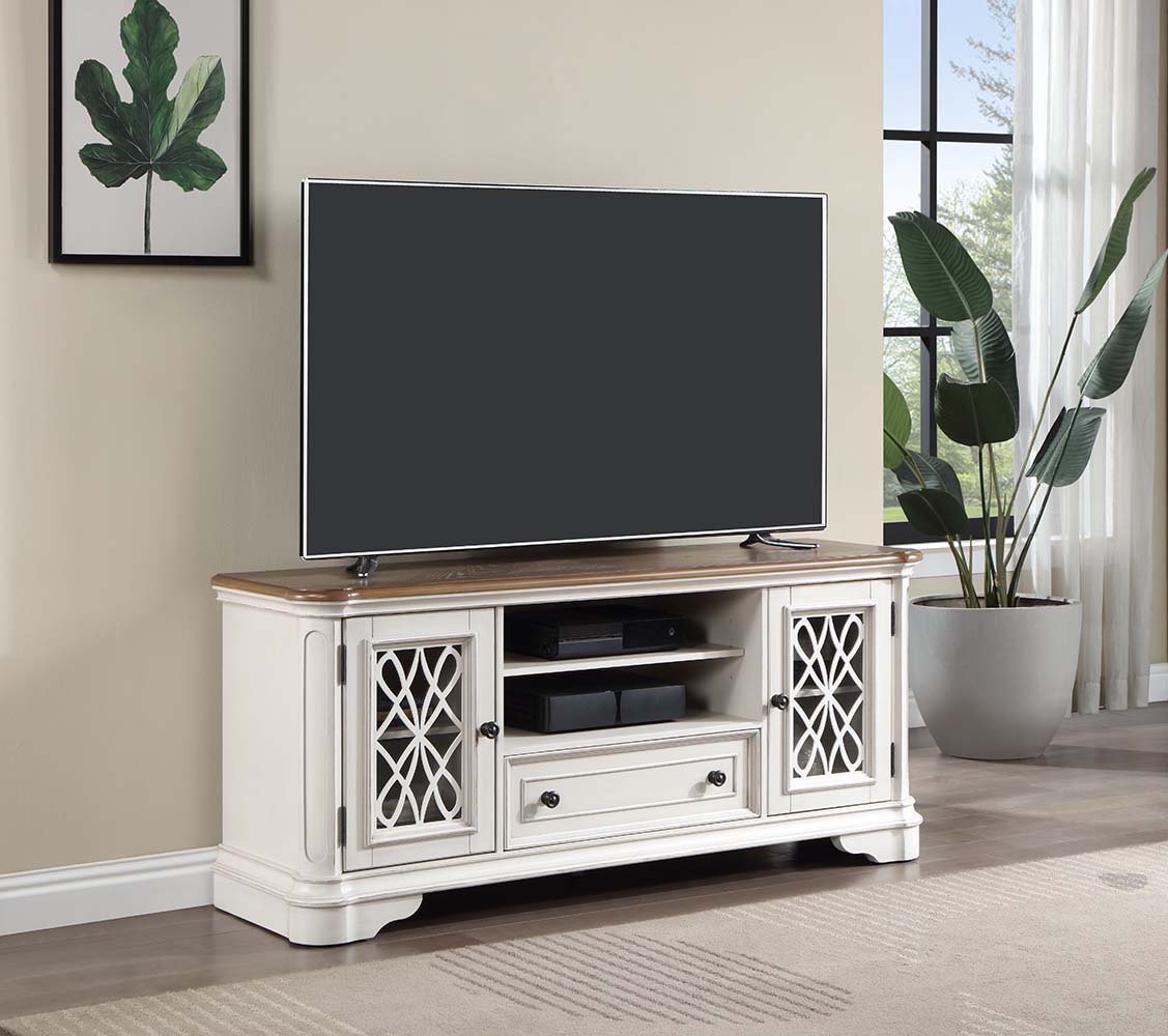 ACME Florian - TV Stand - Oak & Antique White Finish | Meri Furniture