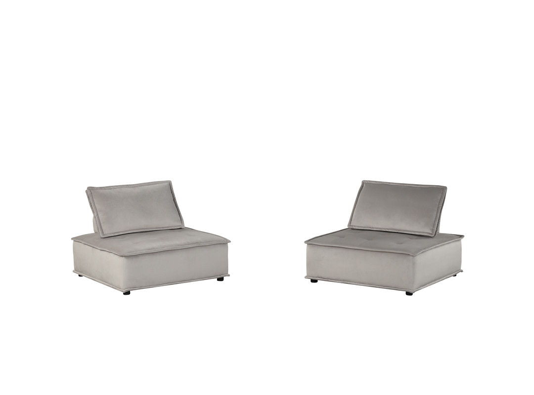 Anna 40"W Light Gray Velvet Set of 2 Armless Lounge Chair