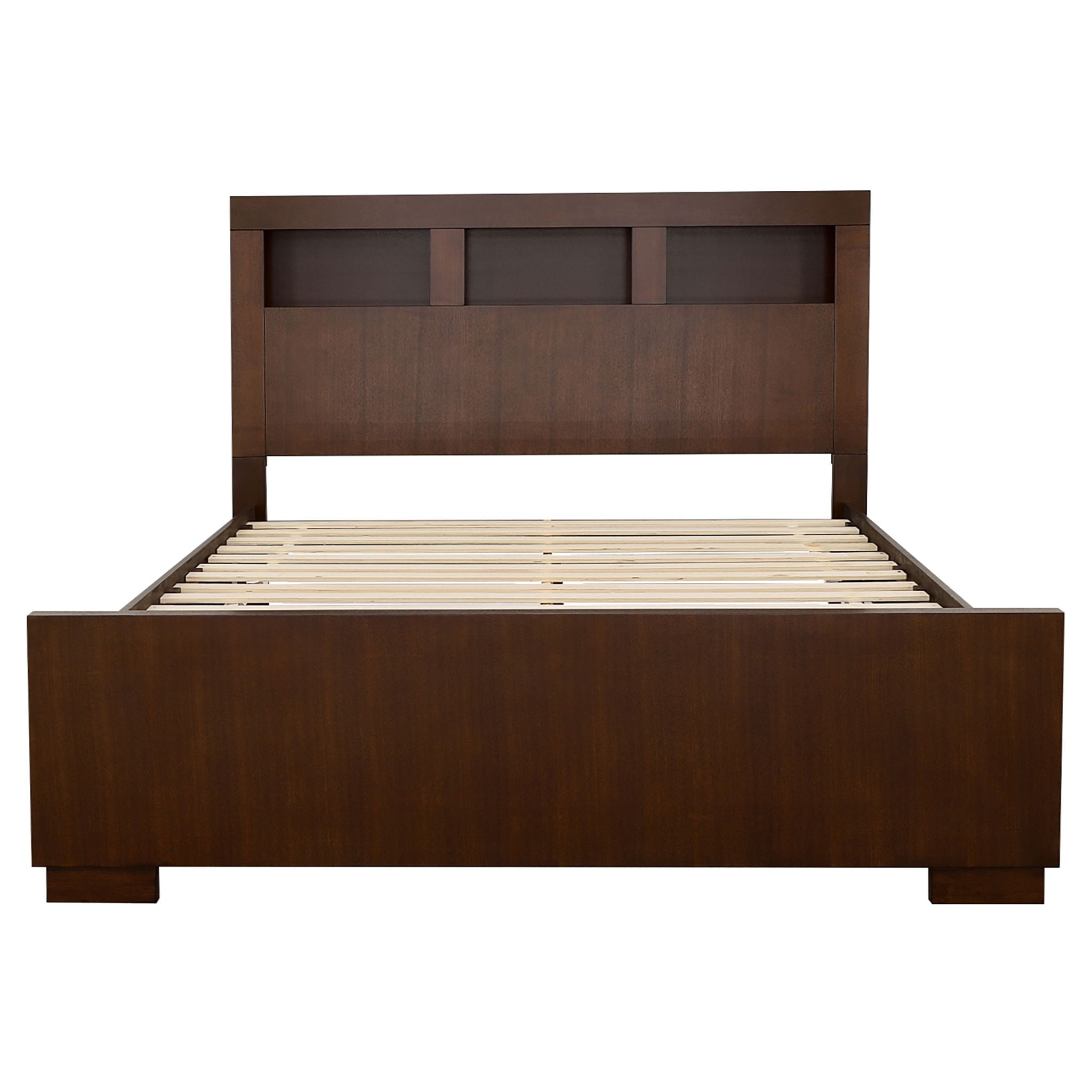 Copper - Eastern King LED Storage Bookcase Bed With Built In Shelves - Cappuccino