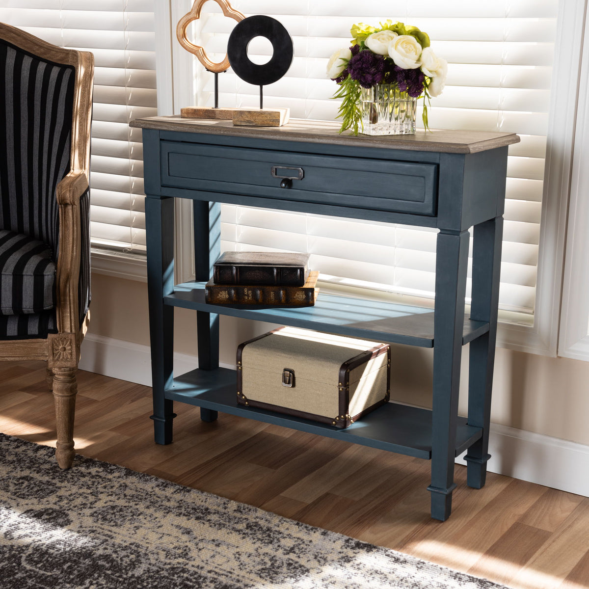 Dauphine French Provincial Blue Spruce Fiinished Wood Accent Console Table