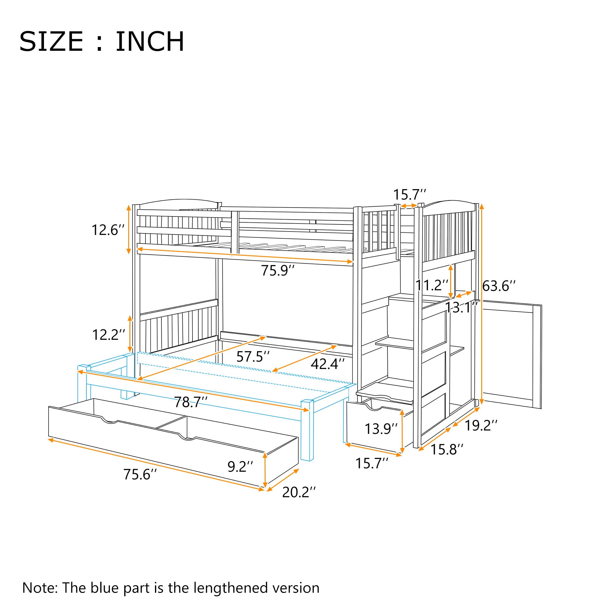 Bunk Bed, Convertible Bottom Bed, Storage Shelves And Drawers