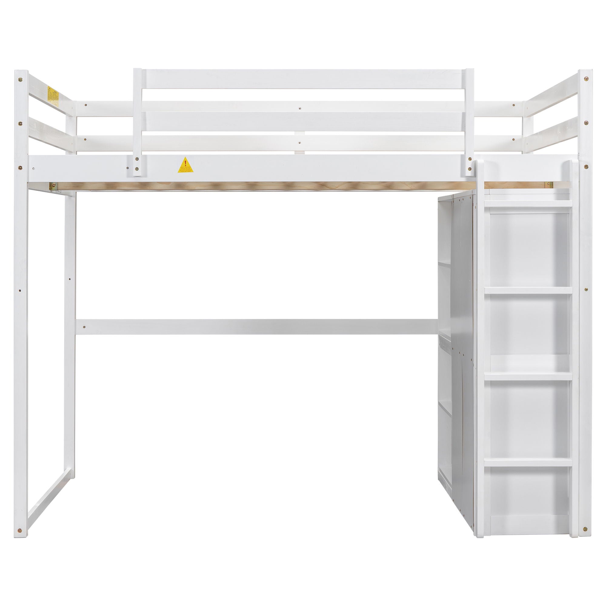 Loft Bed With Built In Wardrobe, Storage Shelves, And LED Light