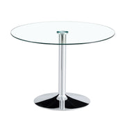 Modern Minimalist Circular Dining Table With Glass Top And Electroplated Metal Legs For Restaurants And Living Rooms - Silver / Transparent