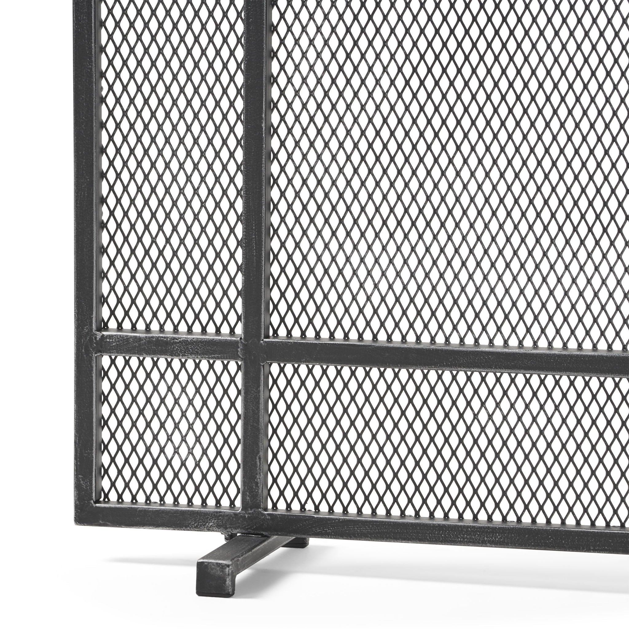 Markus - Modern Single Panel Iron Firescreen Black Brushed Silver