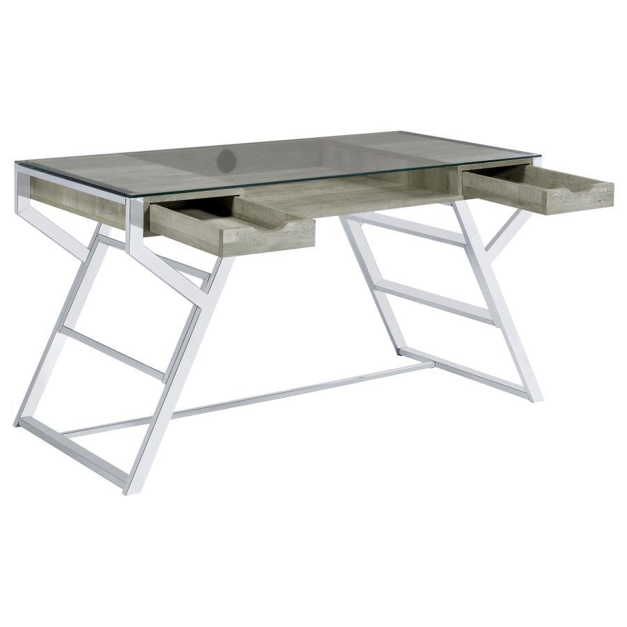 Coaster Fine Furniture Emelle - Glass Top Writing Desk - Gray Driftwood | Meri Furniture