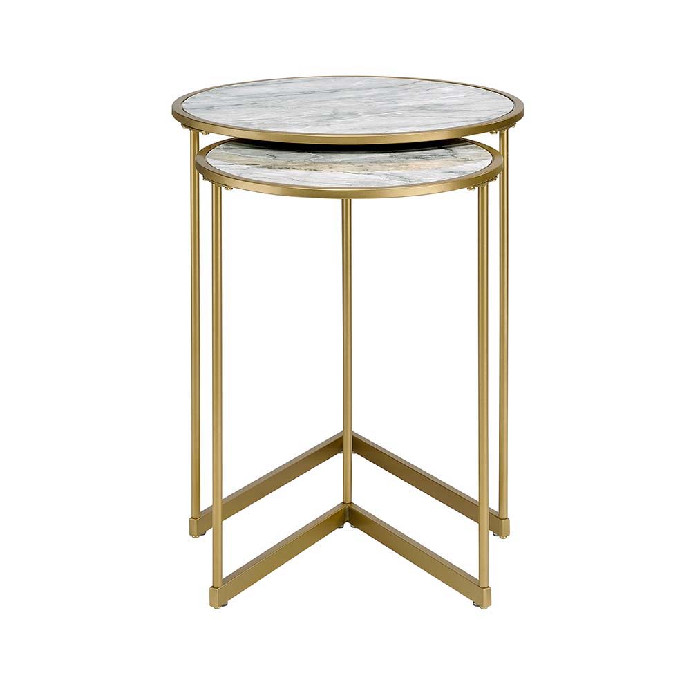ACME Garo - Accent Table - Faux Marble & Gold Finish | Meri Furniture