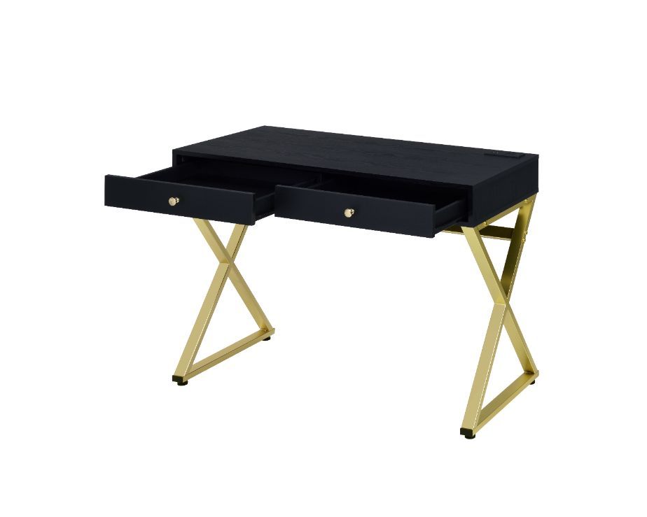 Coleen - Writing Desk With USB Same Ac00894) - Black & Brass