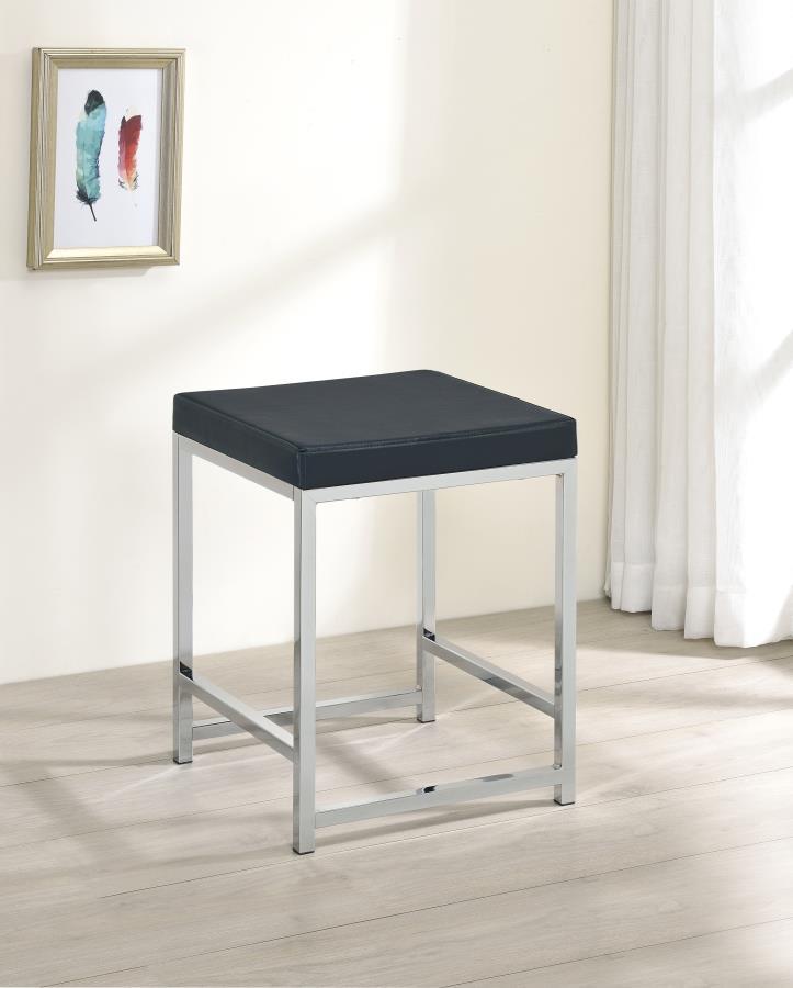 Coaster Fine Furniture Afshan - Upholstered Square Padded Vanity Stool - Chrome | Meri Furniture