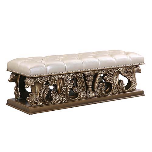 ACME Constantine - Bench - PU Leather, Light Gold, Brown & Gold Finish | Meri Furniture