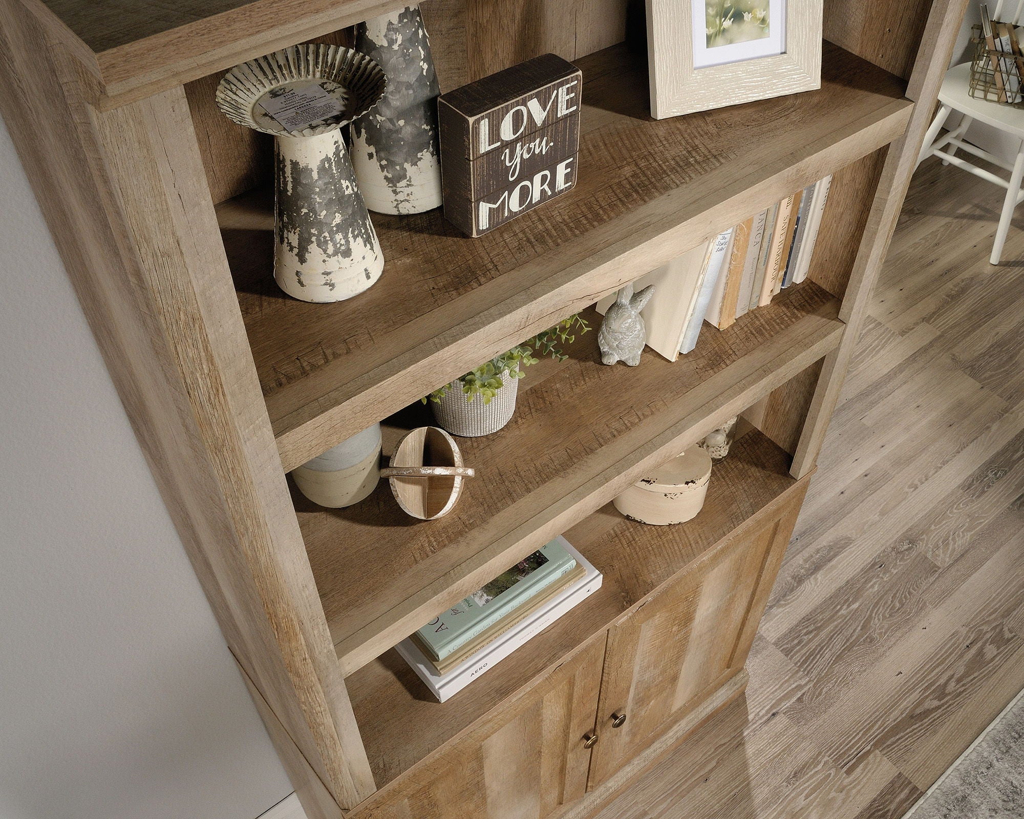 Farmhouse Style 5-Shelf Bookcase with Doors