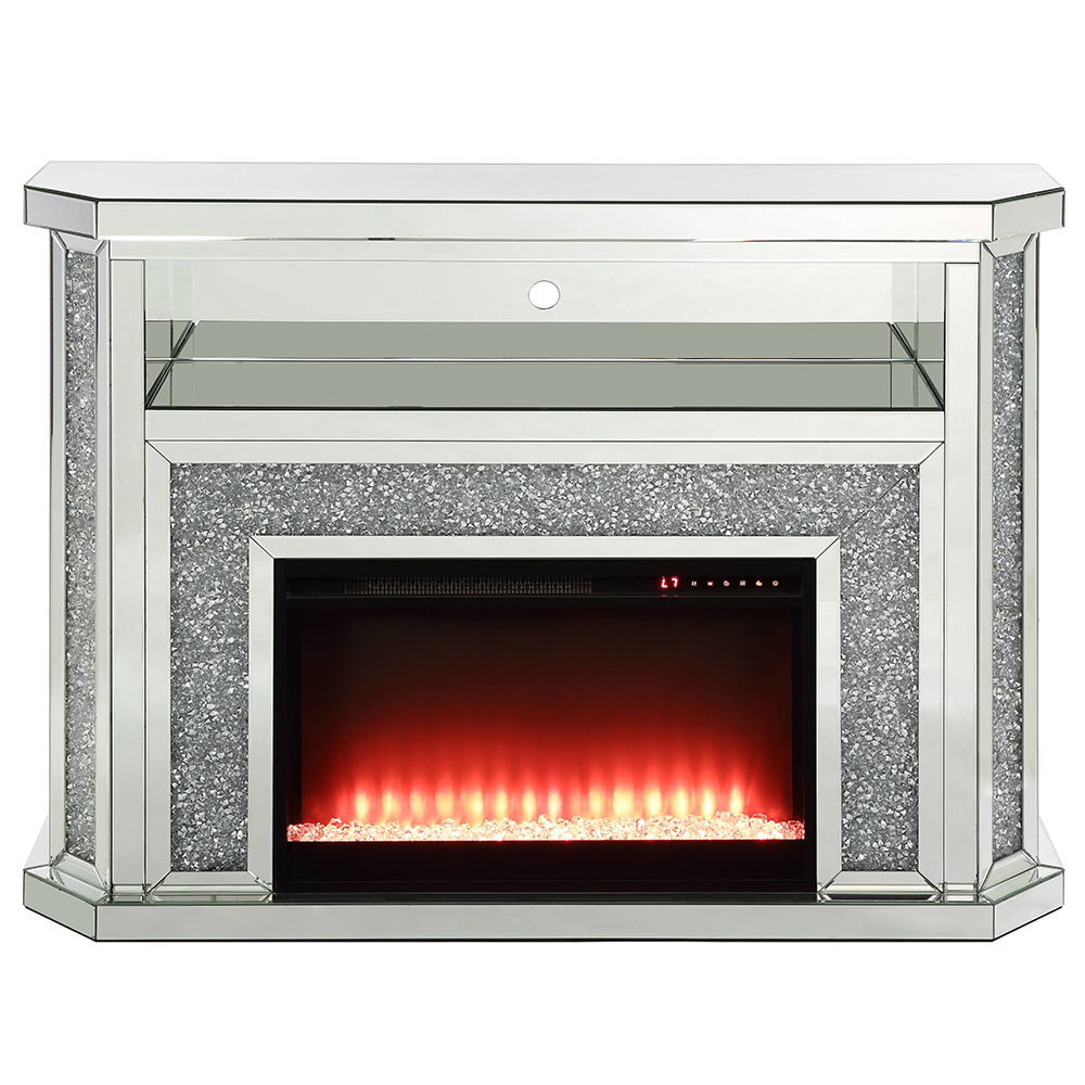 Noralie - 51" Fireplace With LED - Mirrored & Faux Diamonds