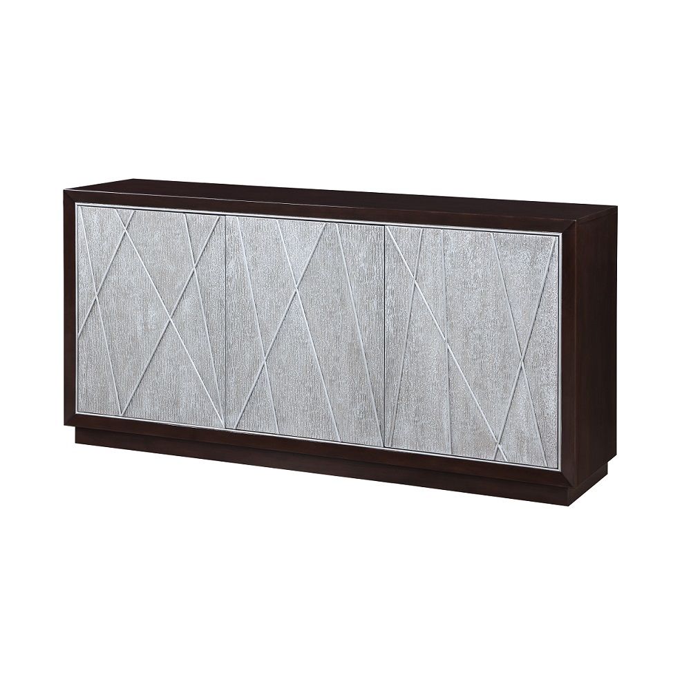 ACME Geranio - Console Cabinet - Metallic Silver & Walnut | Meri Furniture